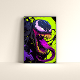 Dripster Venom neon poster featuring colorful Venom artwork with bright green and purple tones